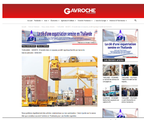 Siam relocation featured in Gavroche Thailand for move to Thailand services